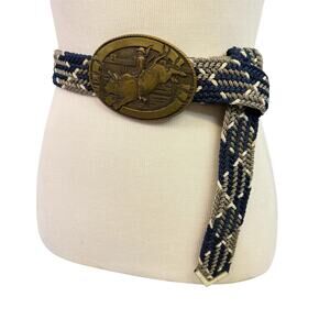 Tony Lama Vintage Rope Belt Solid Brass Rodeo Buckle Woven 90s Cowboy Belt